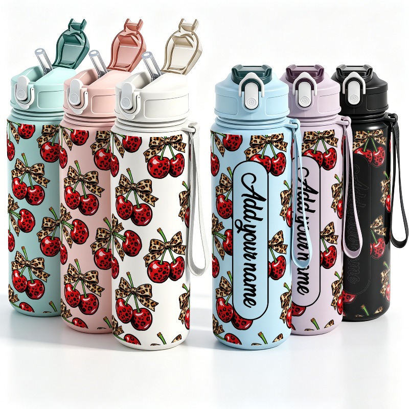 Sports Water Bottle Insulated - Kişiselleştirilmiş 25oz Büyük Kiraz Desenli Sızdırmaz